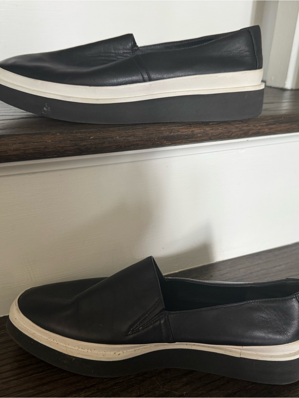 Via Spiga Black Leather Slip-On Platform Sneakers with White Midsole